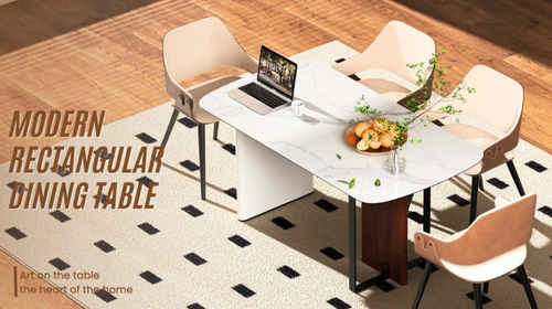 Rectangular Marble Dining Table Luxury Family Dinner Tables Kitchen Living Room - Video 1 of 1