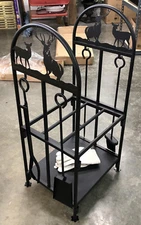 Fireplace Log Holder Fire Wood Rack w/ 4pc Tool Set deer buck doe place