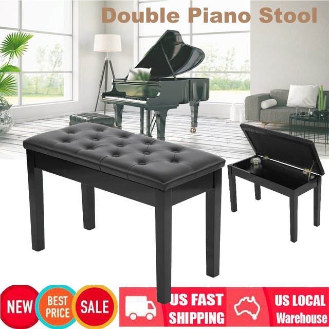 Black Luxury Double Seat Long Piano Keyboard Bench Stool Pu