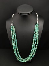 Turquoise Heishi Bead 6mm 3 Strand Navajo Sterling Silver Necklace 27" 1138