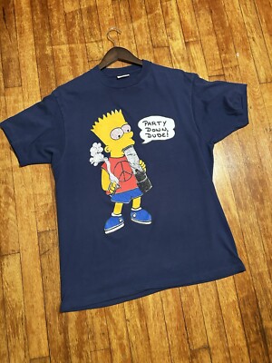 Rare Vintage Bootleg Bart Party Down Dude Pot Weed Simpsons Crewneck 90s