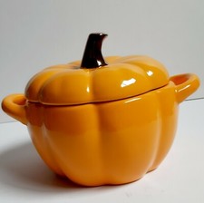 Pumpkin Canister Covered Dish with Handles Small Casserole Orange Crofton