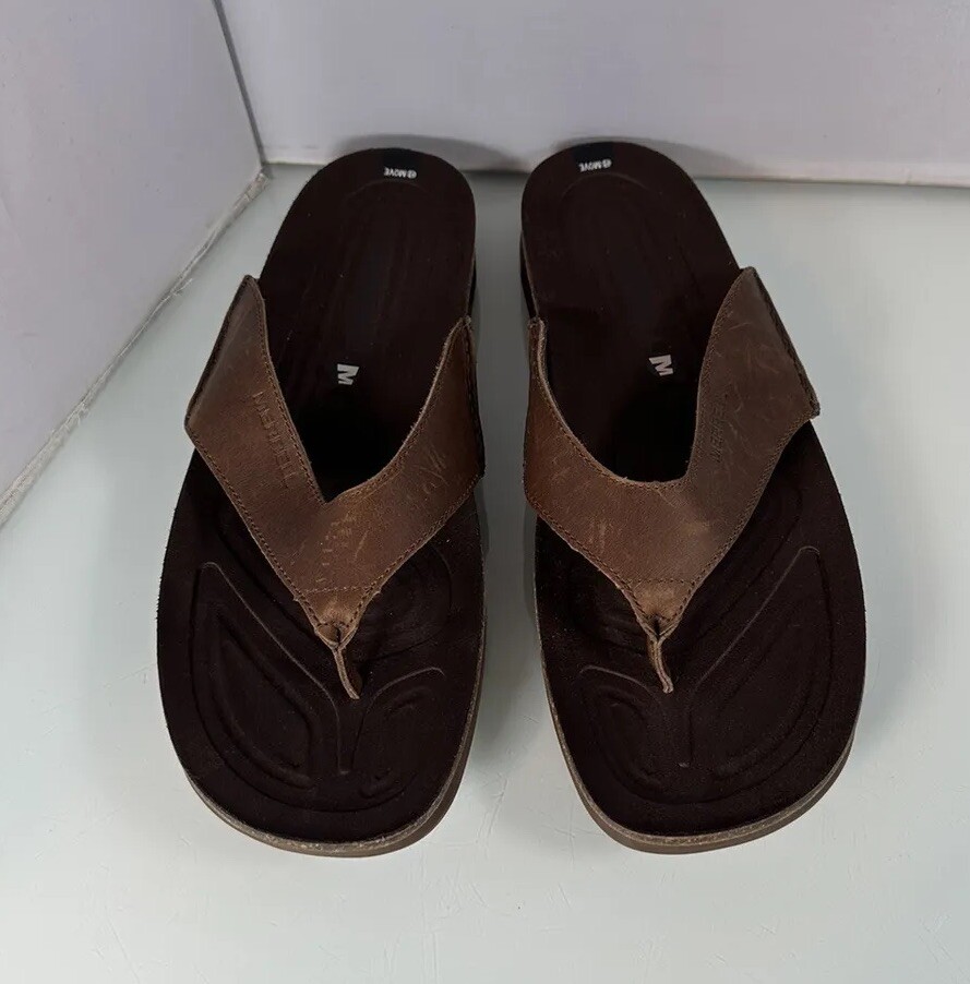 Merrell Mens Brown Leather Cork Bottom Downtown J91307 Flip Flop