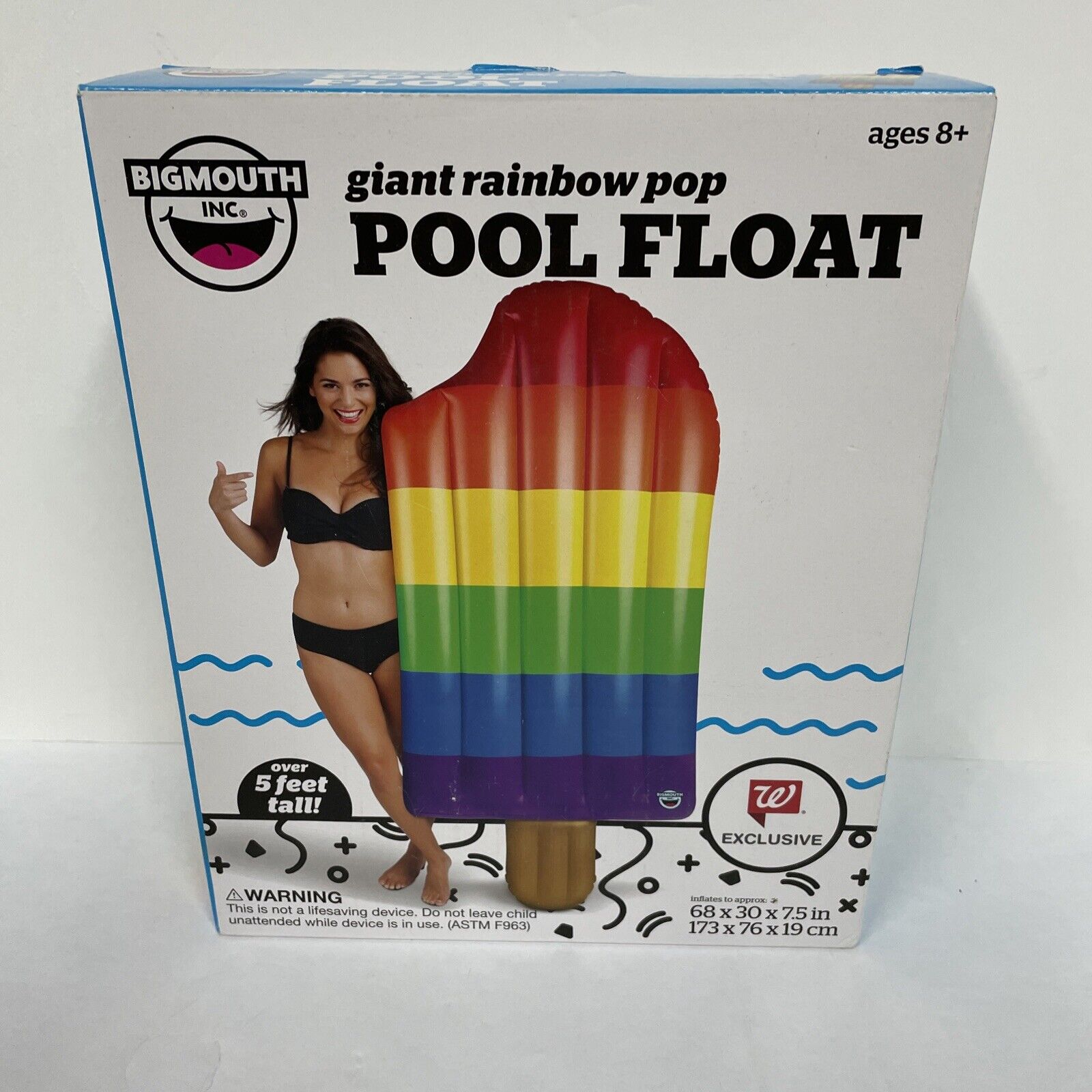 NEW Giant Rainbow Popsicle POOL FLOAT Over 5 Feet Tall 68 x 30 x 7.5 BIGMOUTH V2