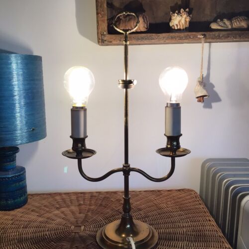 Old Vintage Antique Brass Twin Duo Candle Design Table Lamp Working - Picture 1 of 18