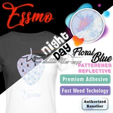 Floral Blue Patterned Reflective Heat Transfer Vinyl HTV T-Shirt Iron Press PR33