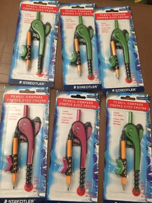NEW 6X Staedtler Pencil Compass Student  12'' Circle 6'' scale ,4 GREEN& 2 PURPLE