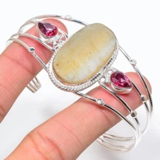 Mother of Pearl  Gemstone 925 Sterling Silver Jewelry Cuff Bracelet Adjustable