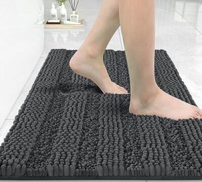 Super Soft & Absorbent Bathroom Rug Mat - 24"x17" Shaggy Chenille, Non-Slip Backing, Machine Washable (Gray) - View #11