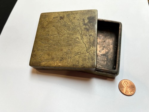 Antique Square Chinese Paktong Calligraphy Ink Box with Engraved Lid - Picture 7 of 13
