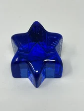 Fire And Light Recycled Glass 6 Point Star Paperweight Blue Cobalt Star of David