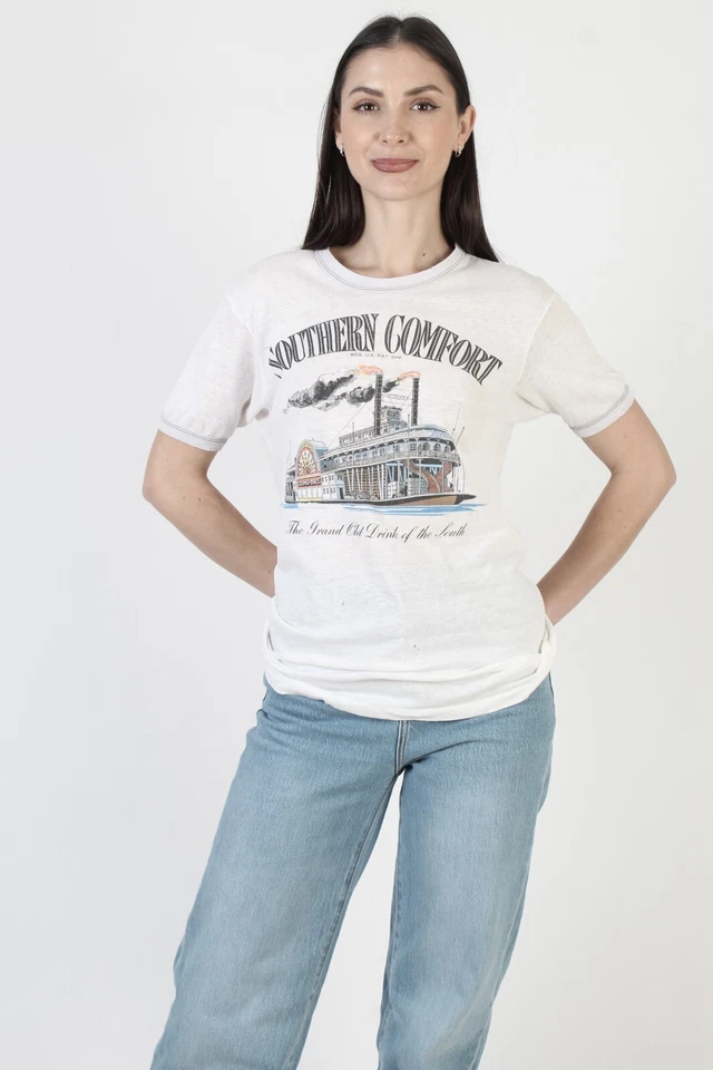 Camiseta Vintage Anos 70 Southern Comfort Papel Fino Branco Licor So Co Campainha Camiseta M - Imagem 3 de 4