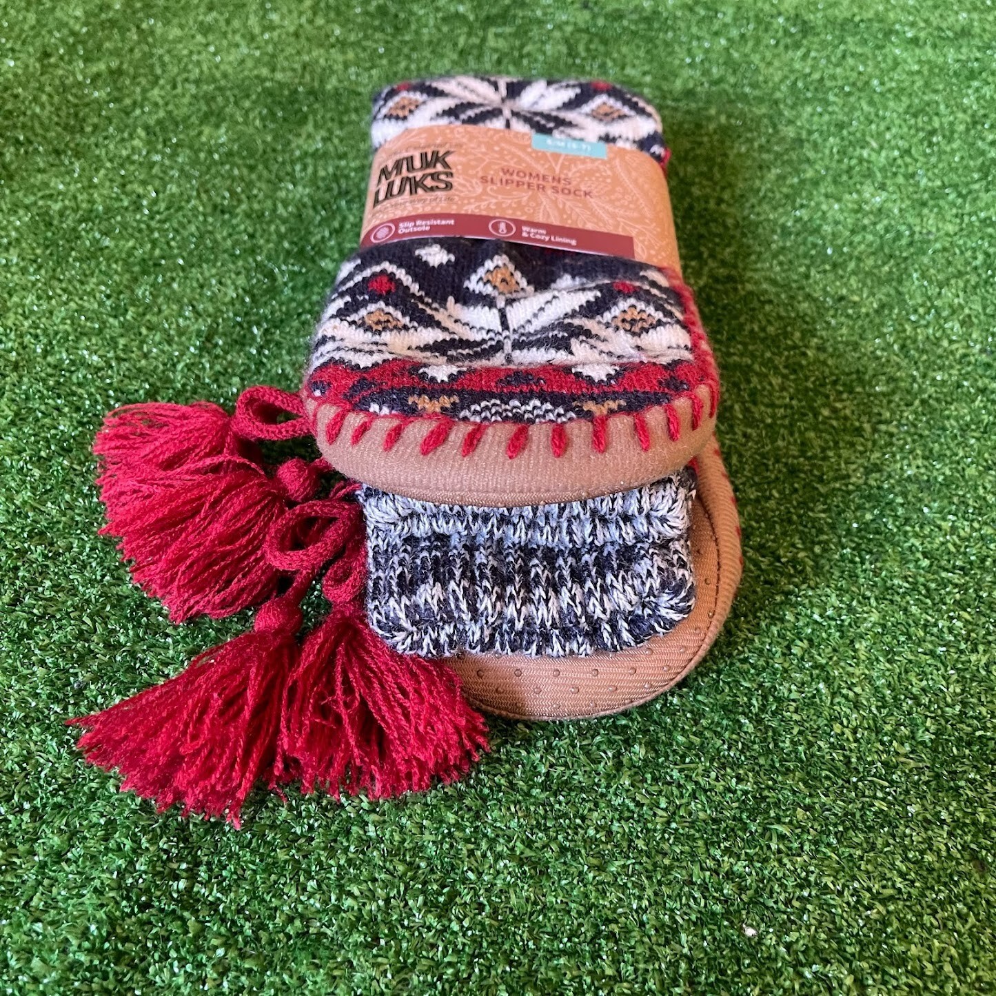 Muk Luks Women's Fair Isle Winter Warmer Slippers Socks with Tassel