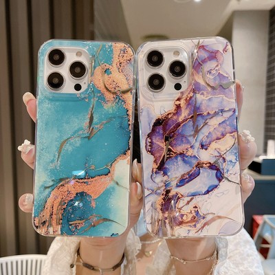 For iPhone 14 Pro Max 13 12 11 Pro Marble Pattern Shockproof Rubber Case Cover