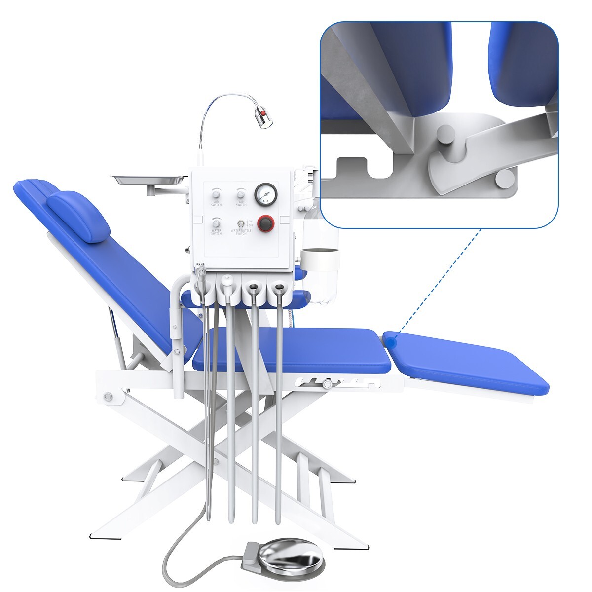 Portable Dental Mobile Delivery Unit Cart System W/ Air Compressor, Chair & Turbine – 110V, 4-Hole
