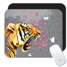 Gift Mousepad : Tiger Head Photography Wild Feline Animal Safari Butterflies