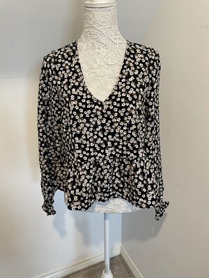 DAMENBLUSE VERO MODA SCHWARZ BLUMENDRUCK V-AUSSCHNITT GRÖSSE UK MEDIUM BRANDNEU