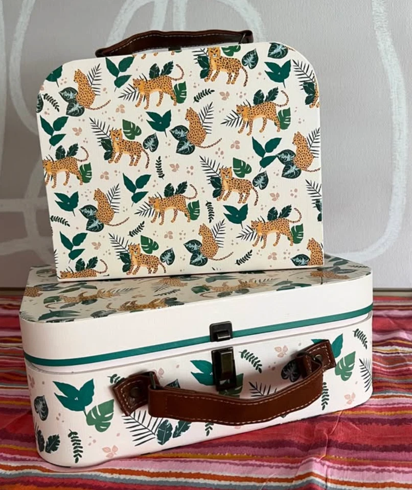 Set of 2 paperboard jungle cat and botanitcal leaf print Decorative Suitcase - Image 4 of 4