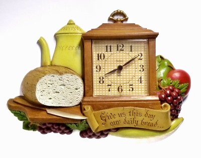 VINTAGE BURWOOD WALL CLOCK #2727  GIVE US THIS DAY OUR DAILY BREAD 