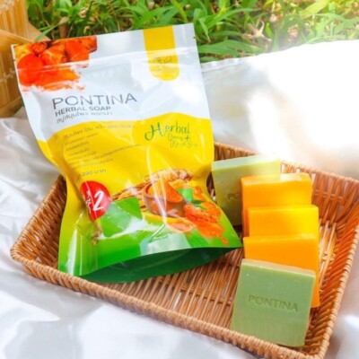 Pontina Herbal Soap Turmeric Ginseng Brightening Exfoliating Skin (1pack =5bars)