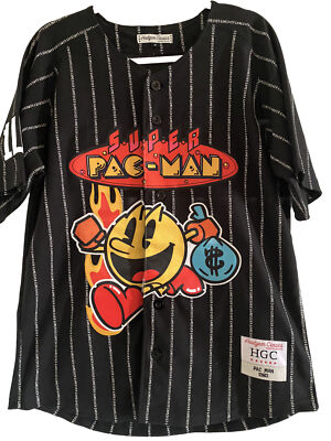 Super PAC MAN Jersey Headgear Classics Retro Gaming Baseball Shirt Large NEW