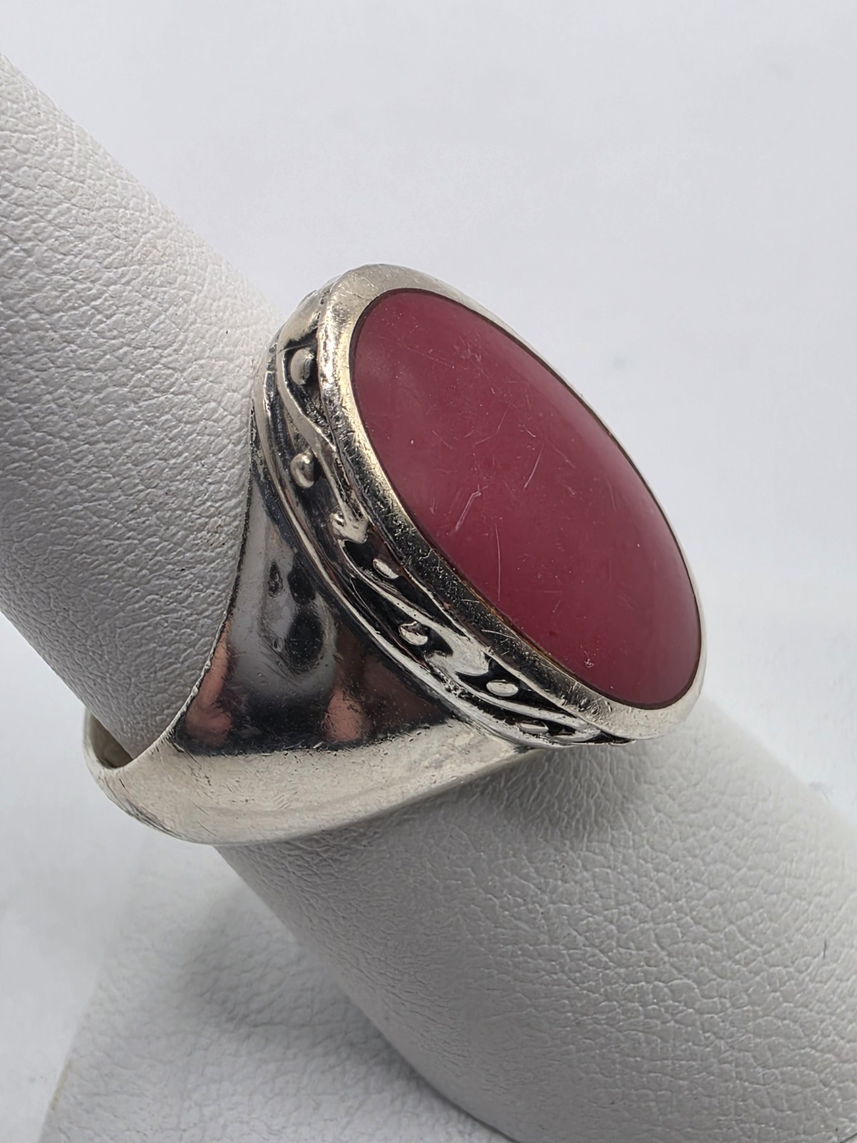 Solid 925 Sterling Silver Red Cabochon Ring Size … - image 2