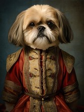 Shih Tzu in Red and Gold Aristocratic Robe – Regal Dog Portrait A1-A4 Poster Art