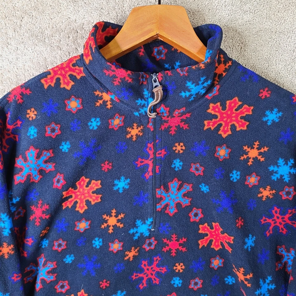 Active Studio Sweater Women XL Blue Red Orange Snowflake Fleece 1/4 Zip Pullover - Image 2 of 4