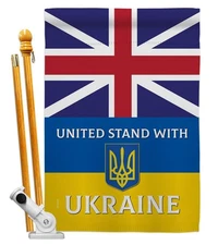 UK Stand with Ukraine House Flag Set Support Cause Ukrainian Decoration Banne...