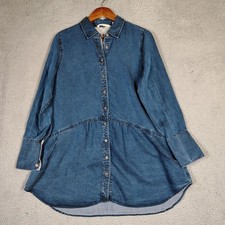 Soft Surroundings Shirt Dress Women's Medium Blue Denim Long Sleeve Tunic Casual