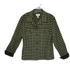 Talbots Vtg Green Houndstooth Wool Blend Shacket Blazer Corduroy Cuff Size 12