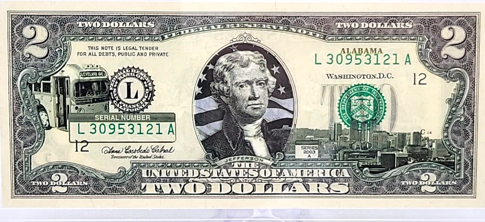 Lot of 2003 A $2 Texas Florida Montana Alabama Illinois Rhode Island Lot. H78 - Image 3 of 4