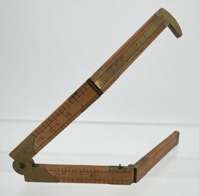 ANTIQUE NO. 32 BOXWOOD & BRASS 12" FOUR-FOLD CALIPER RULE - UNMARKED
