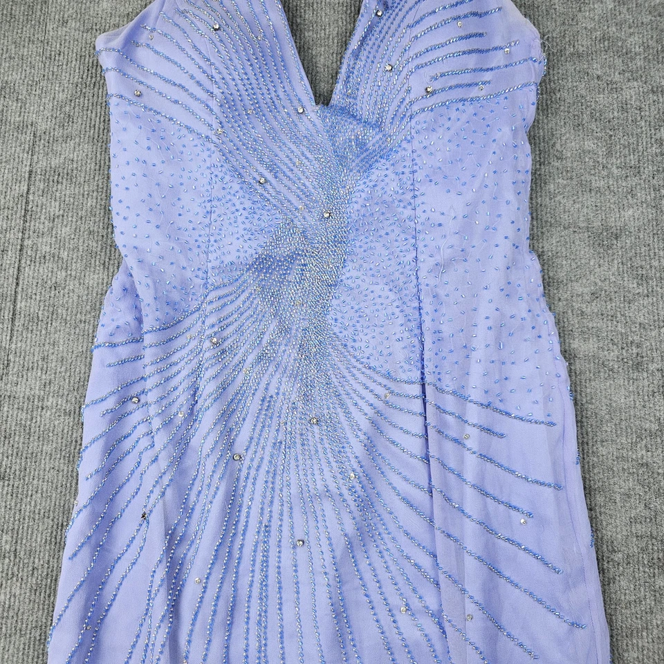 Alyce Designs Gown Womens 14 Purple Beaded Halter Whimsical Prom Dress 90s Silk - Image 4 of 4