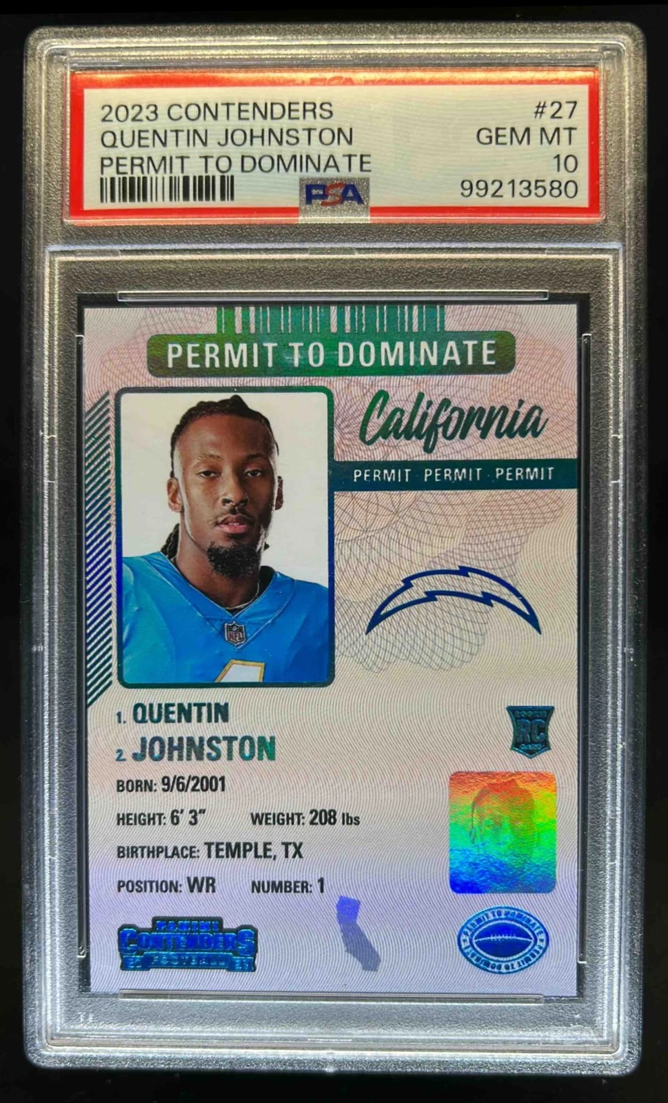 Quentin Johnston Panini Contenders Permit to Dominate #27 Base