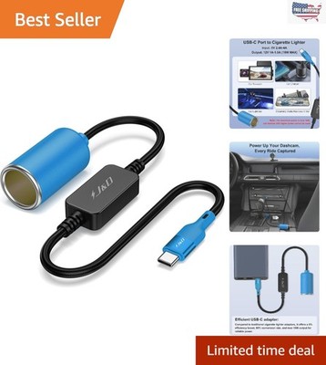 High-Efficiency 5 ft USB C to 12V Power Cable for LED Light Strips & Dash Cams