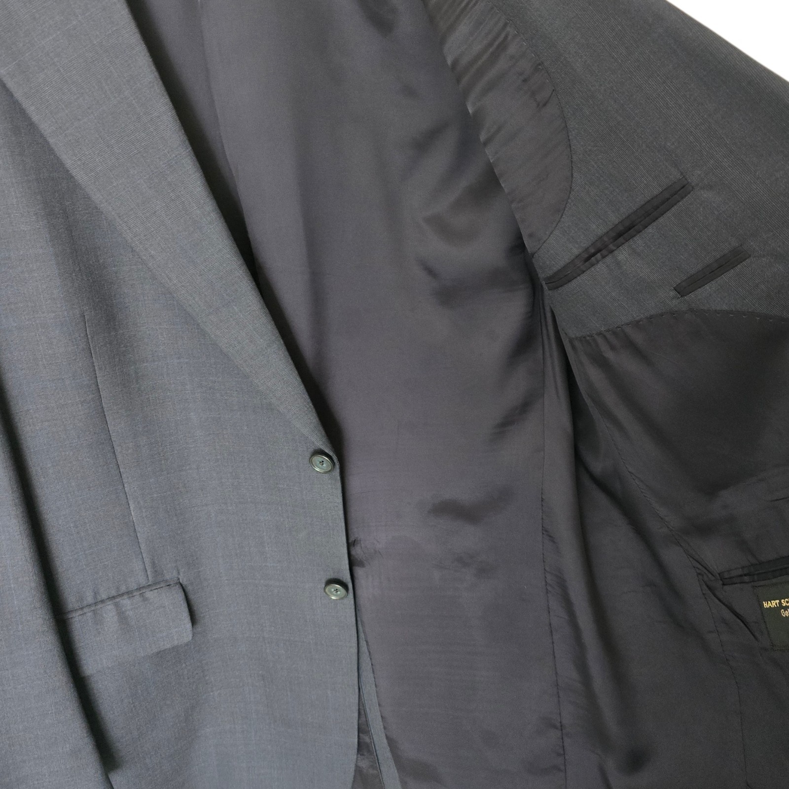 Hart Schaffner Marx Suit 43r 37x32 Gold Trumpeter Slate Blue Glenplaid Tailored 