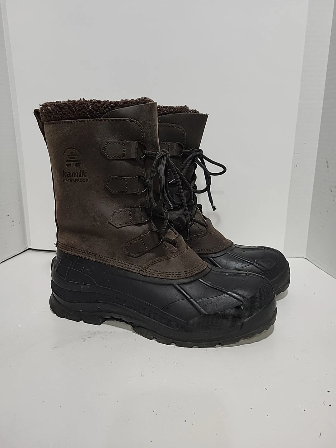 KAMIK ALBORG BROWN LEATHER WATERPROOF LINERS WINTER MENS 12 BOOTS