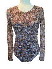 Lulus Everyday Luck Brown Floral Print Ruched Floral Bodysuit Size Small Fitted