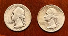 TWO 1943-P U.S. Washington Silver Quarters