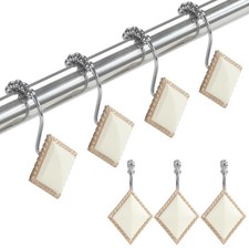 Beige Decorative Shower Curtain Hooks,5 Roller Ring Balls Designed Rust-Resis...