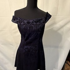 Teeze Me Navy Velvet Floral Off Shoulder Fit & Flare Sleeveless Short 2