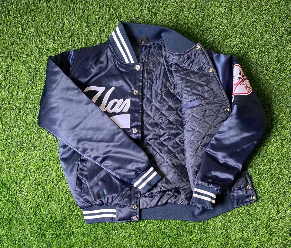 NY Yankees Vintage 90s Athletic Jacket Blue Satin Bomber Style Varsity Jacket - Image 3 of 4