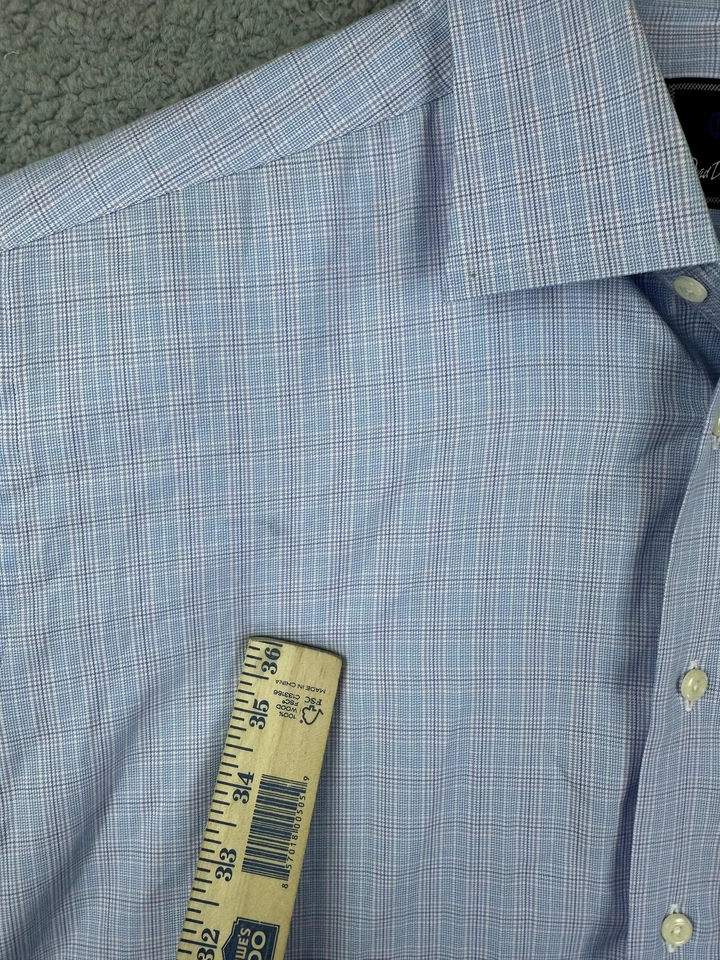 David Donahue Shirt Mens 17 34/35 Blue Purple Plaid Button Down Cotton Classic - Image 4 of 4