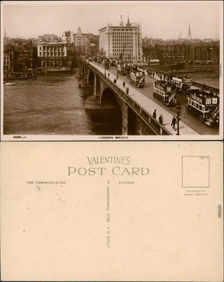 Ansichtskarte London London Bridge mit vielen Doppelstockbussen 1930