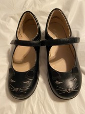 Place Girls Black Mary Jane Sleepy Kitty Dress Shoes Hook/Loop Straps Size 1
