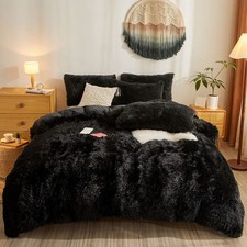 Duvet Cover Set Faux Fur Crystal Velvet 5 Set Queen Black Full/Queen