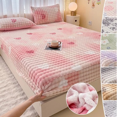 Premium Flannel Fitted Sheet Elastic Mattress Cover Thick Warm Velvet Bed Linens