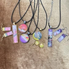 Pendant Necklaces Jewelry 8 Piece Lot OOAK HANDMADE Hand Painted signed 5517