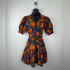 Farm Rio Women Short Sleeve Bow Front Mini Dress Size XS